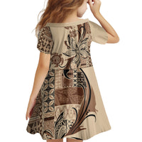 Talofa Samoa Mamanu Siapo Mix Malu Kid Short Sleeve Dress Classic Beige Frangipani and Turtles LT7 - Polynesian Pride