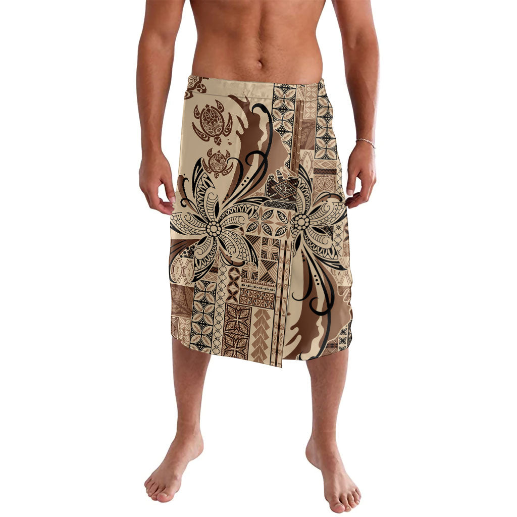 Talofa Samoa Mamanu Siapo Mix Malu Lavalava Classic Beige Frangipani and Turtles LT7 Beige - Polynesian Pride
