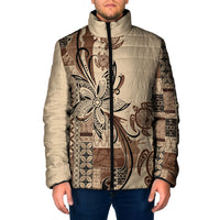 Talofa Samoa Mamanu Siapo Mix Malu Padded Jacket Classic Beige Frangipani and Turtles LT7 Men Beige - Polynesian Pride