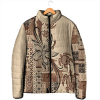 Talofa Samoa Mamanu Siapo Mix Malu Padded Jacket Classic Beige Frangipani and Turtles LT7 - Polynesian Pride