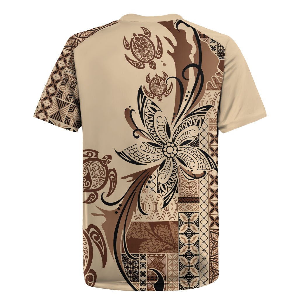 Talofa Samoa Mamanu Siapo Mix Malu Rugby Jersey Classic Beige Frangipani and Turtles LT7 - Polynesian Pride