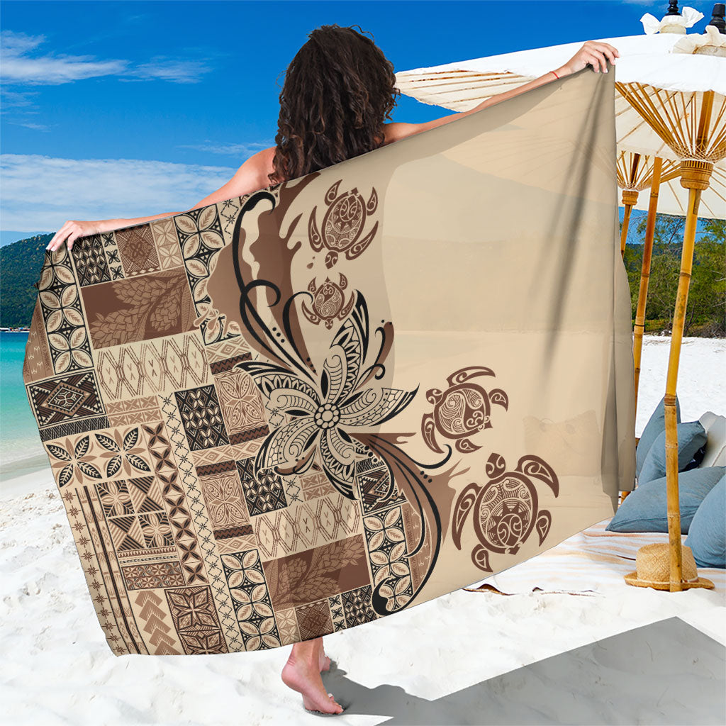 Talofa Samoa Mamanu Siapo Mix Malu Sarong Classic Beige Frangipani and Turtles LT7 One Size 44 x 66 inches Beige - Polynesian Pride