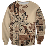 Talofa Samoa Mamanu Siapo Mix Malu Sweatshirt Classic Beige Frangipani and Turtles LT7 Unisex Beige - Polynesian Pride