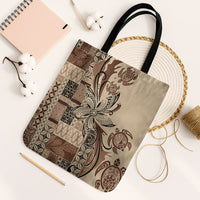 Talofa Samoa Mamanu Siapo Mix Malu Tote Bag Classic Beige Frangipani and Turtles LT7 Black Strap One Size Beige - Polynesian Pride