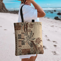 Talofa Samoa Mamanu Siapo Mix Malu Tote Bag Classic Beige Frangipani and Turtles LT7 - Polynesian Pride