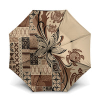 Talofa Samoa Mamanu Siapo Mix Malu Umbrella Classic Beige Frangipani and Turtles LT7 One Size Folded 11.42 inch Opened Diameter 37.4 inch Beige - Polynesian Pride