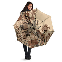 Talofa Samoa Mamanu Siapo Mix Malu Umbrella Classic Beige Frangipani and Turtles LT7 - Polynesian Pride