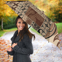 Talofa Samoa Mamanu Siapo Mix Malu Umbrella Classic Beige Frangipani and Turtles LT7 - Polynesian Pride