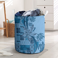 Talofa Samoa Mamanu Siapo Mix Malu Laundry Basket Cool Blue Frangipani and Turtles LT7 Blue - Polynesian Pride