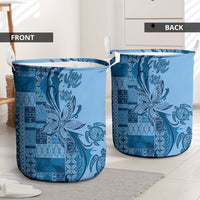 Talofa Samoa Mamanu Siapo Mix Malu Laundry Basket Cool Blue Frangipani and Turtles LT7 - Polynesian Pride