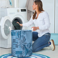 Talofa Samoa Mamanu Siapo Mix Malu Laundry Basket Cool Blue Frangipani and Turtles LT7 - Polynesian Pride