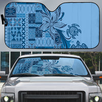 Talofa Samoa Mamanu Siapo Mix Malu Auto Sun Shade Cool Blue Frangipani and Turtles LT7 Blue - Polynesian Pride