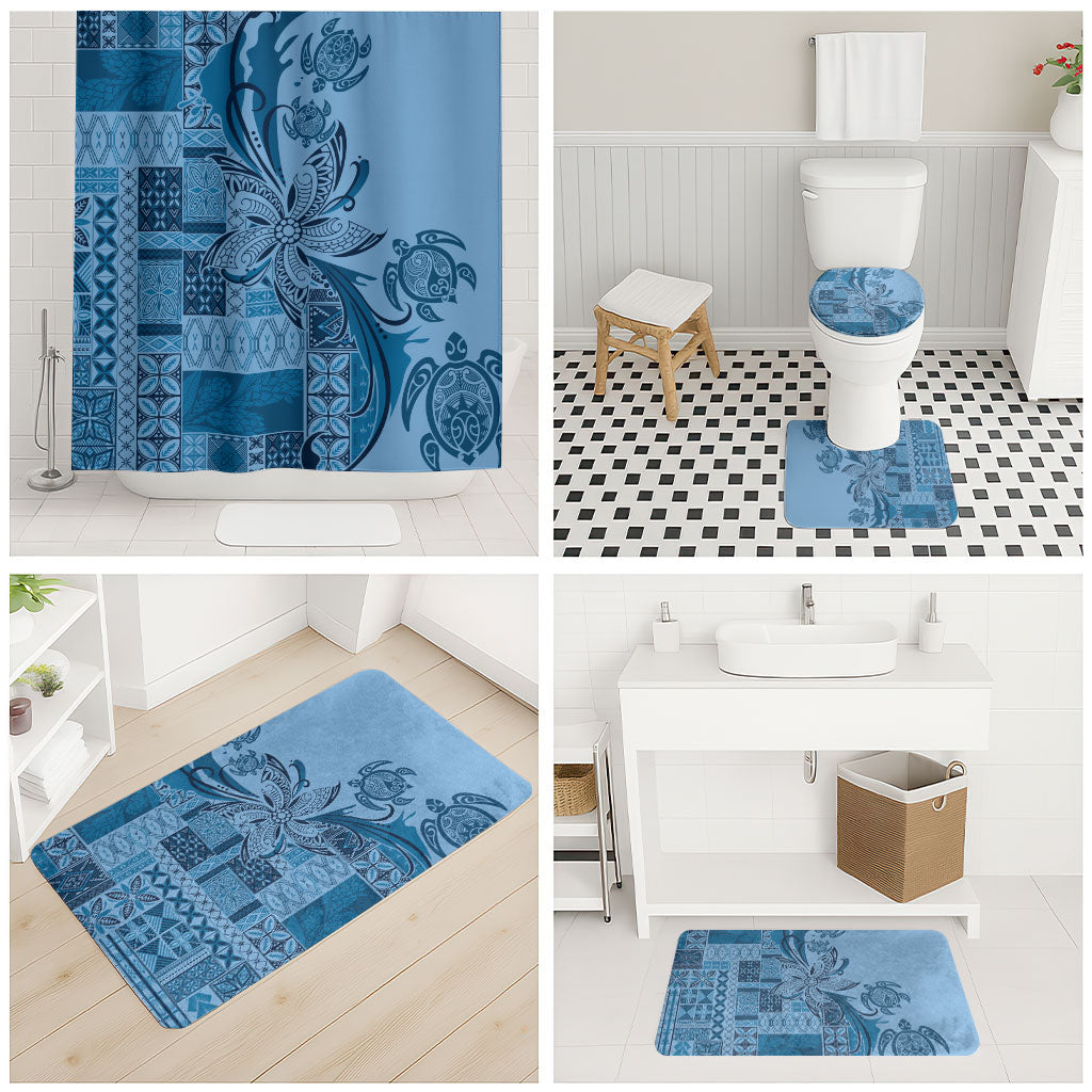 Talofa Samoa Mamanu Siapo Mix Malu Bathroom Set Cool Blue Frangipani and Turtles LT7 - Polynesian Pride