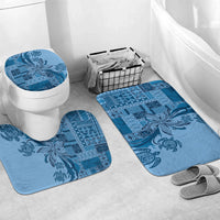 Talofa Samoa Mamanu Siapo Mix Malu Bathroom Set Cool Blue Frangipani and Turtles LT7 Mat Set Only (3 pcs) One Size Blue - Polynesian Pride