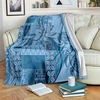 Talofa Samoa Mamanu Siapo Mix Malu Blanket Cool Blue Frangipani and Turtles LT7 Blue - Polynesian Pride
