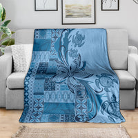 Talofa Samoa Mamanu Siapo Mix Malu Blanket Cool Blue Frangipani and Turtles LT7 - Polynesian Pride