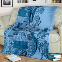 Talofa Samoa Mamanu Siapo Mix Malu Blanket Cool Blue Frangipani and Turtles LT7 - Polynesian Pride