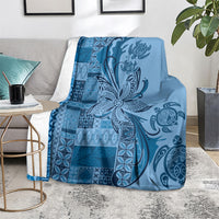 Talofa Samoa Mamanu Siapo Mix Malu Blanket Cool Blue Frangipani and Turtles LT7 - Polynesian Pride