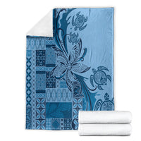 Talofa Samoa Mamanu Siapo Mix Malu Blanket Cool Blue Frangipani and Turtles LT7 - Polynesian Pride