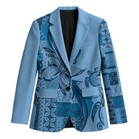 Talofa Samoa Mamanu Siapo Mix Malu Blazer Cool Blue Frangipani and Turtles LT7 Unisex Blue - Polynesian Pride
