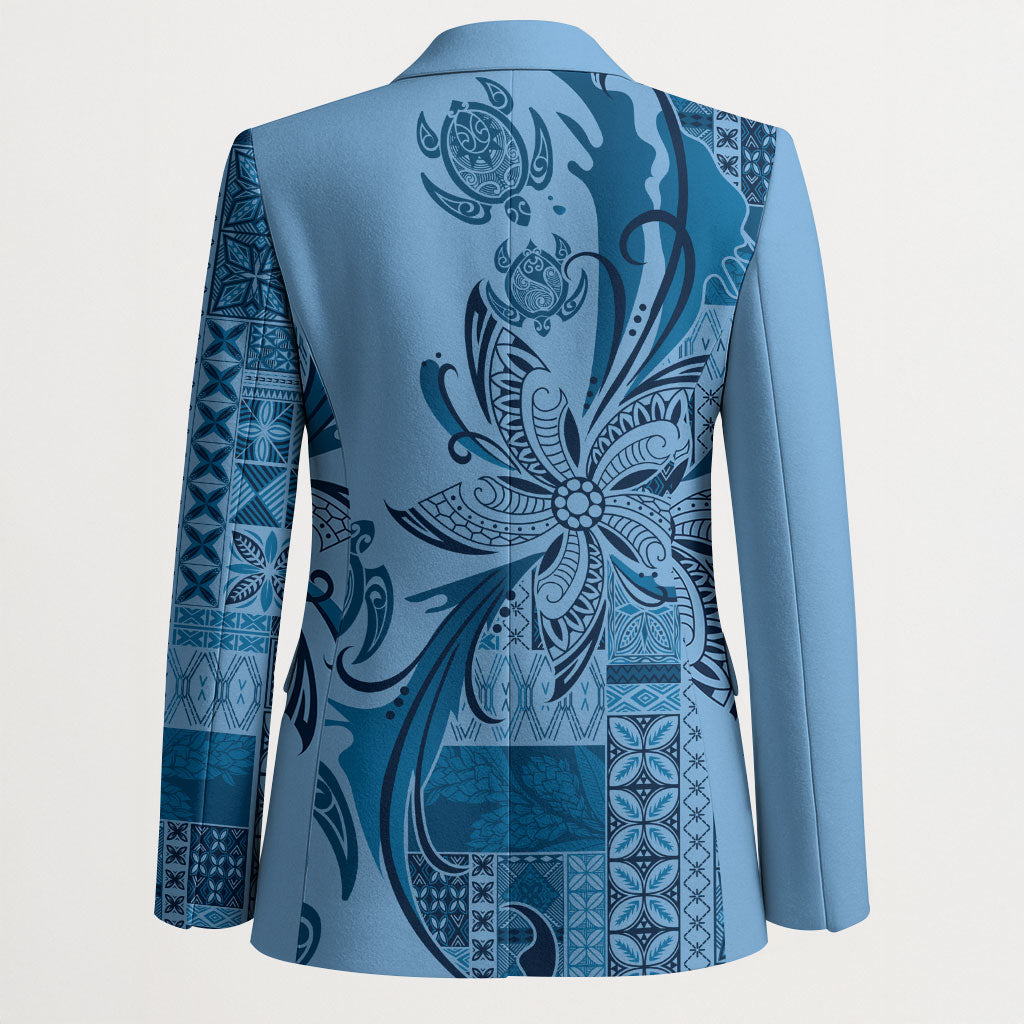 Talofa Samoa Mamanu Siapo Mix Malu Blazer Cool Blue Frangipani and Turtles LT7 - Polynesian Pride