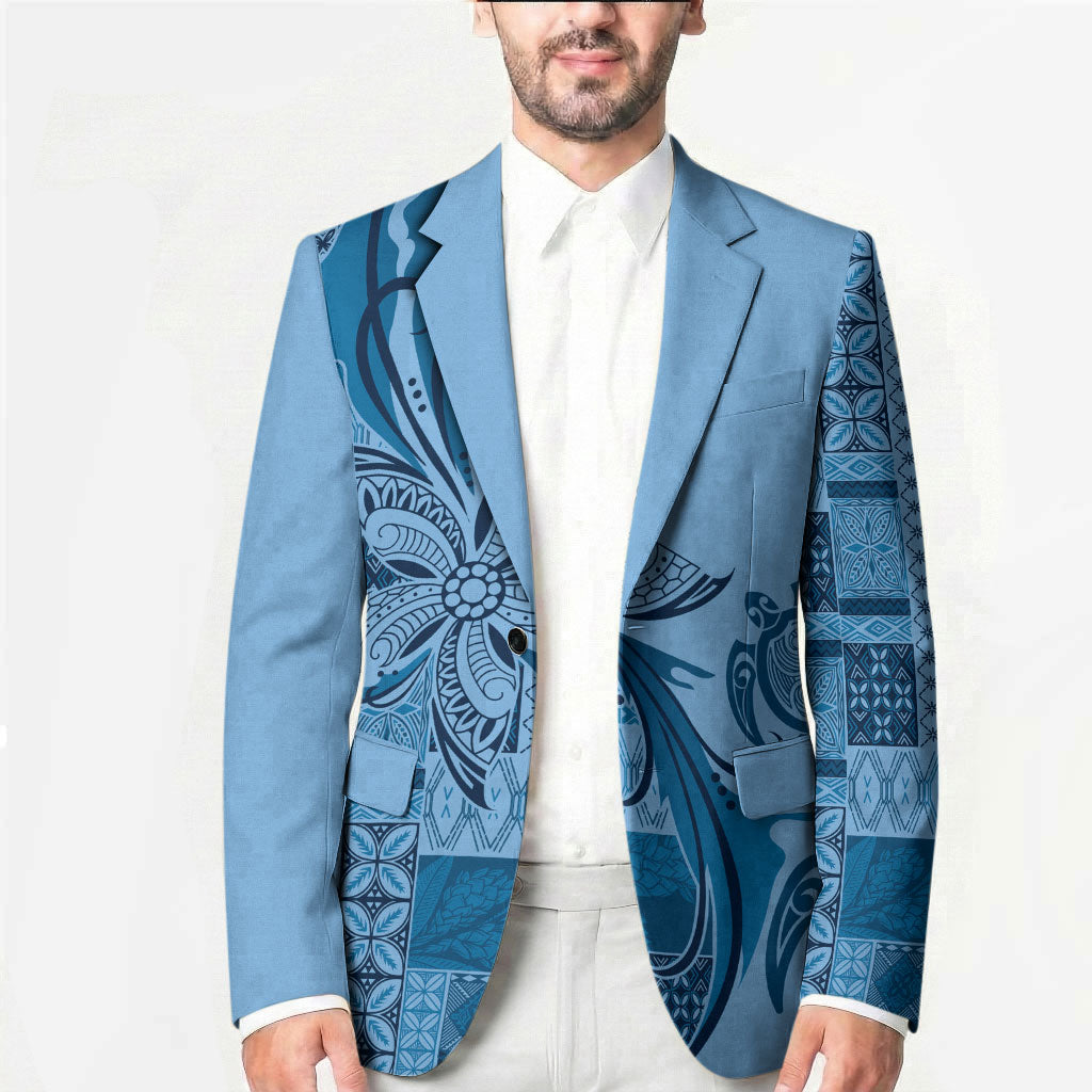 Talofa Samoa Mamanu Siapo Mix Malu Blazer Cool Blue Frangipani and Turtles LT7 - Polynesian Pride
