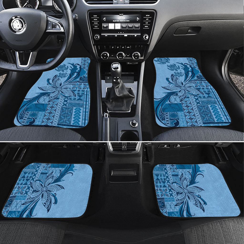 Talofa Samoa Mamanu Siapo Mix Malu Car Mats Cool Blue Frangipani and Turtles LT7 Set 4pcs Blue - Polynesian Pride