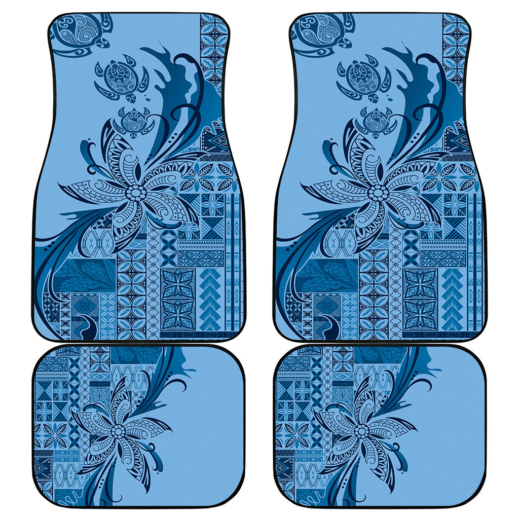 Talofa Samoa Mamanu Siapo Mix Malu Car Mats Cool Blue Frangipani and Turtles LT7 - Polynesian Pride