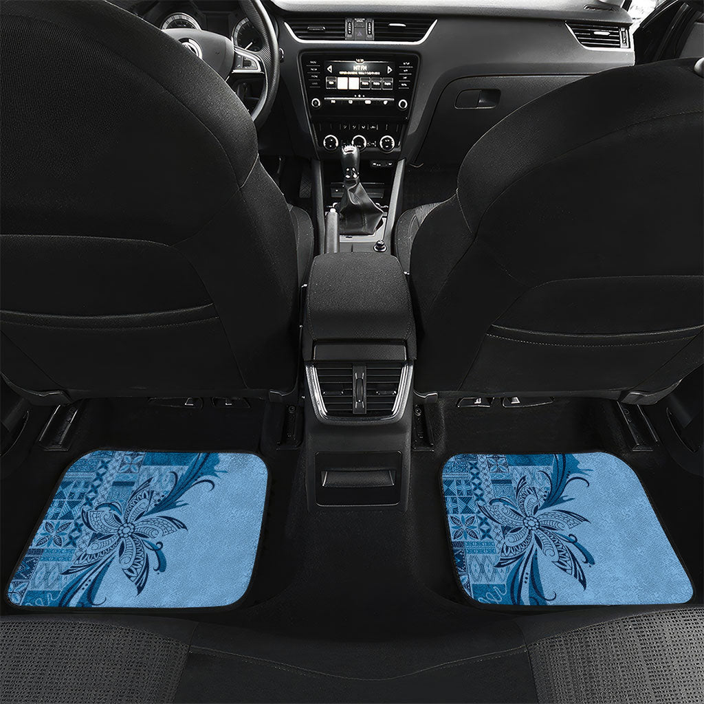 Talofa Samoa Mamanu Siapo Mix Malu Car Mats Cool Blue Frangipani and Turtles LT7 Set 2pcs - Back Blue - Polynesian Pride
