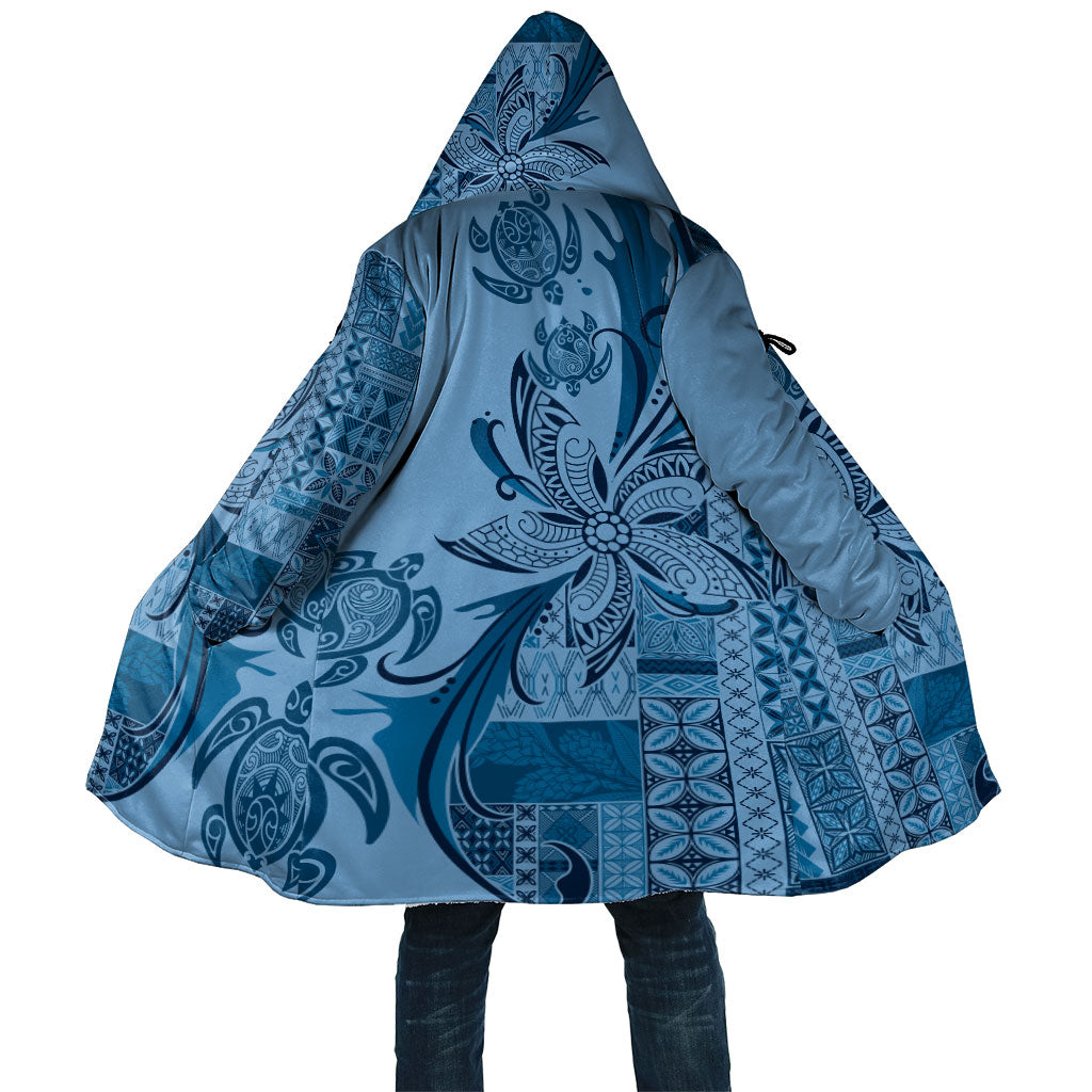 Talofa Samoa Mamanu Siapo Mix Malu Cloak Cool Blue Frangipani and Turtles LT7 Unisex Blue - Polynesian Pride