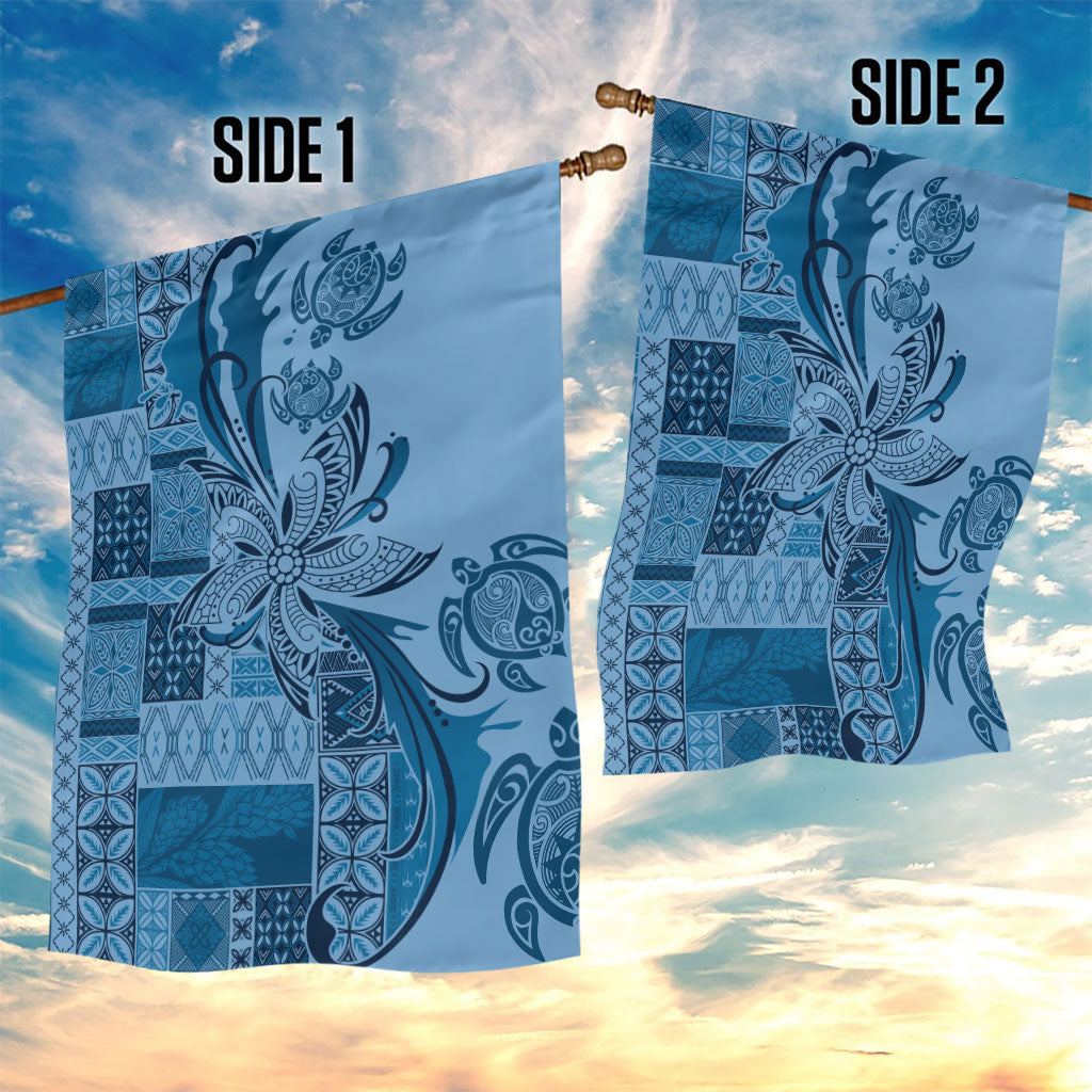 Talofa Samoa Mamanu Siapo Mix Malu Garden Flag Cool Blue Frangipani and Turtles LT7 - Polynesian Pride