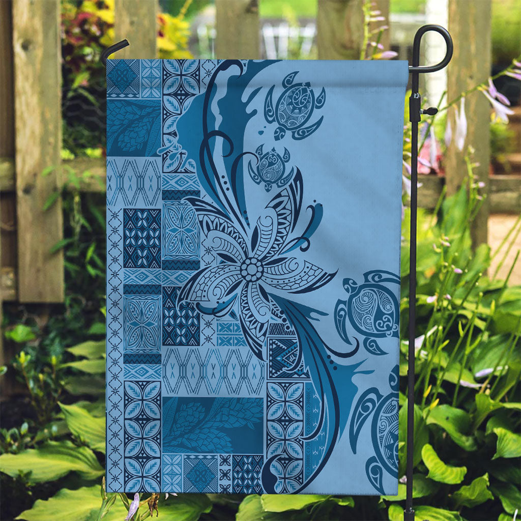 Talofa Samoa Mamanu Siapo Mix Malu Garden Flag Cool Blue Frangipani and Turtles LT7 Garden Flag Blue - Polynesian Pride