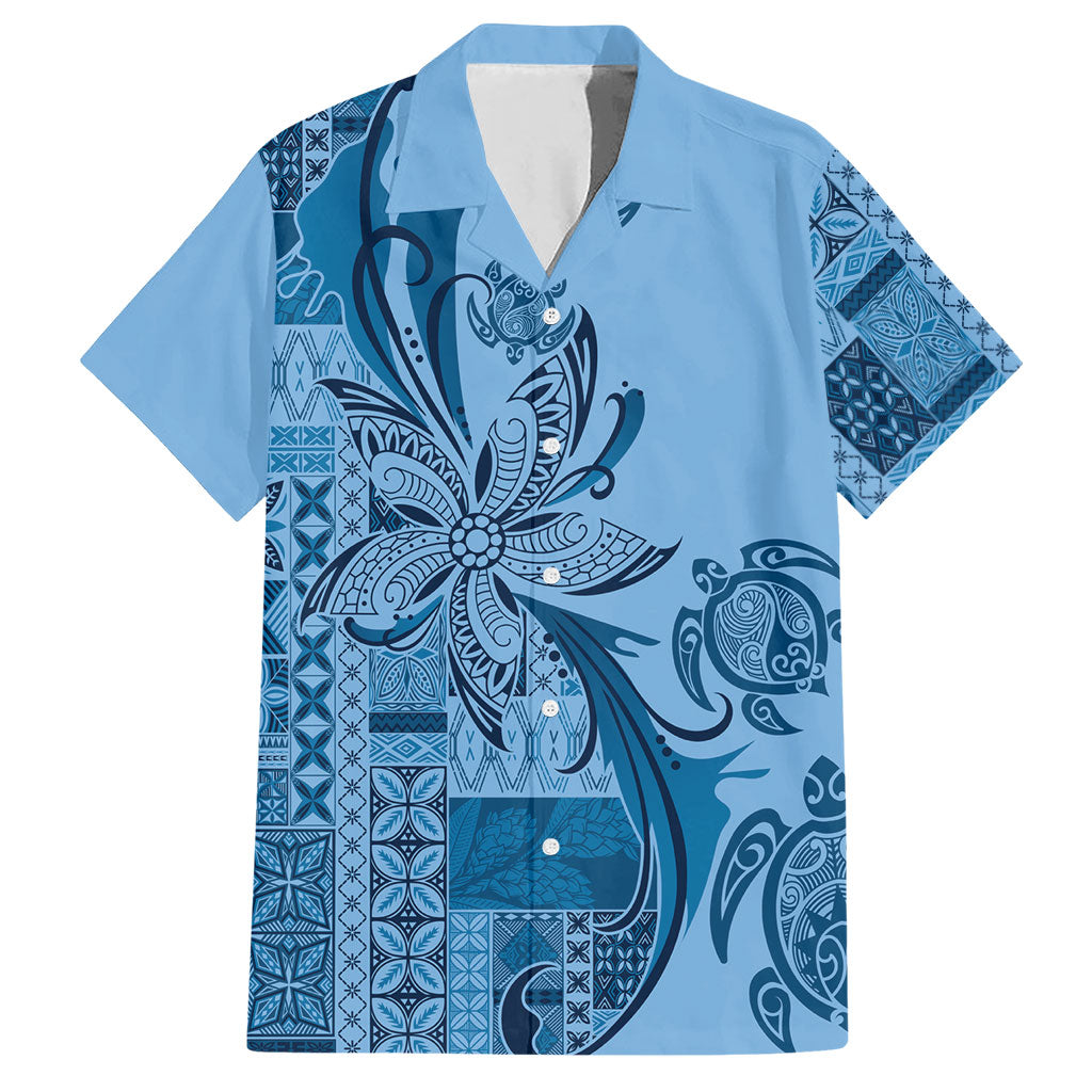 Talofa Samoa Mamanu Siapo Mix Malu Hawaiian Shirt Cool Blue Frangipani and Turtles LT7 Blue - Polynesian Pride