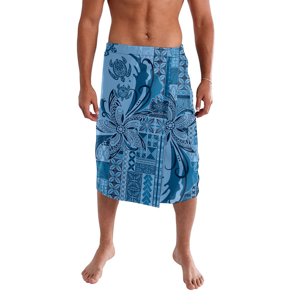Talofa Samoa Mamanu Siapo Mix Malu Lavalava Cool Blue Frangipani and Turtles LT7 Blue - Polynesian Pride