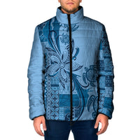 Talofa Samoa Mamanu Siapo Mix Malu Padded Jacket Cool Blue Frangipani and Turtles LT7 Men Blue - Polynesian Pride