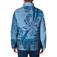 Talofa Samoa Mamanu Siapo Mix Malu Padded Jacket Cool Blue Frangipani and Turtles LT7 - Polynesian Pride