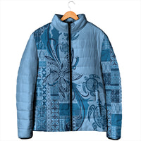 Talofa Samoa Mamanu Siapo Mix Malu Padded Jacket Cool Blue Frangipani and Turtles LT7 - Polynesian Pride