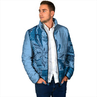 Talofa Samoa Mamanu Siapo Mix Malu Padded Jacket Cool Blue Frangipani and Turtles LT7 - Polynesian Pride