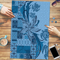 Talofa Samoa Mamanu Siapo Mix Malu Puzzle Cool Blue Frangipani and Turtles LT7 Blue - Polynesian Pride