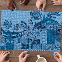 Talofa Samoa Mamanu Siapo Mix Malu Puzzle Cool Blue Frangipani and Turtles LT7 - Polynesian Pride