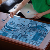 Talofa Samoa Mamanu Siapo Mix Malu Puzzle Cool Blue Frangipani and Turtles LT7 - Polynesian Pride