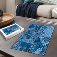 Talofa Samoa Mamanu Siapo Mix Malu Puzzle Cool Blue Frangipani and Turtles LT7 - Polynesian Pride