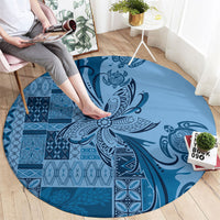 Talofa Samoa Mamanu Siapo Mix Malu Round Carpet Cool Blue Frangipani and Turtles LT7 - Polynesian Pride