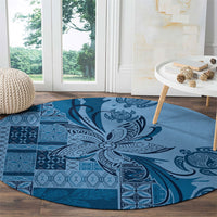 Talofa Samoa Mamanu Siapo Mix Malu Round Carpet Cool Blue Frangipani and Turtles LT7 - Polynesian Pride