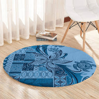 Talofa Samoa Mamanu Siapo Mix Malu Round Carpet Cool Blue Frangipani and Turtles LT7 - Polynesian Pride