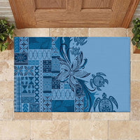 Talofa Samoa Mamanu Siapo Mix Malu Rubber Doormat Cool Blue Frangipani and Turtles LT7 Blue - Polynesian Pride