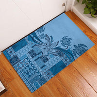 Talofa Samoa Mamanu Siapo Mix Malu Rubber Doormat Cool Blue Frangipani and Turtles LT7 - Polynesian Pride