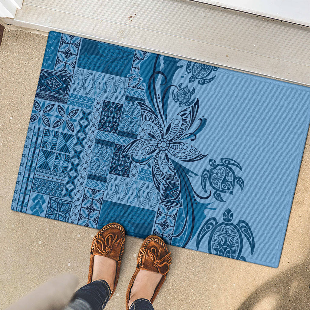 Talofa Samoa Mamanu Siapo Mix Malu Rubber Doormat Cool Blue Frangipani and Turtles LT7 - Polynesian Pride