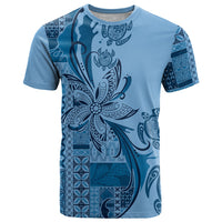 Talofa Samoa Mamanu Siapo Mix Malu T Shirt Cool Blue Frangipani and Turtles LT7 Blue - Polynesian Pride