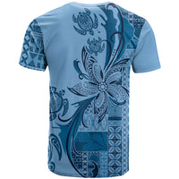 Talofa Samoa Mamanu Siapo Mix Malu T Shirt Cool Blue Frangipani and Turtles LT7 - Polynesian Pride
